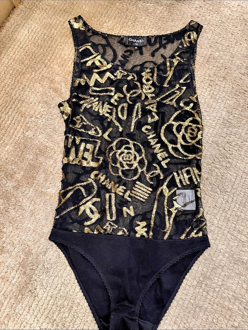 Chanel Black & Gold One-Piece Swimsuit Size 36 Like New